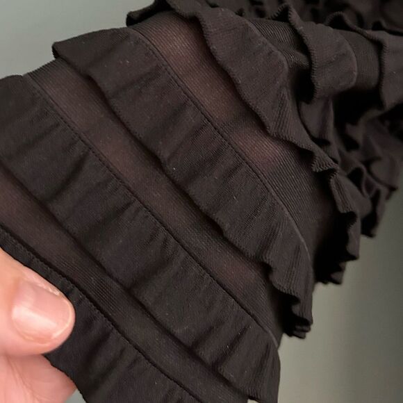 New Directions Black Tiered Ruffle Open Front Long Sleeve Cardigan Size XL - Picture 3 of 7